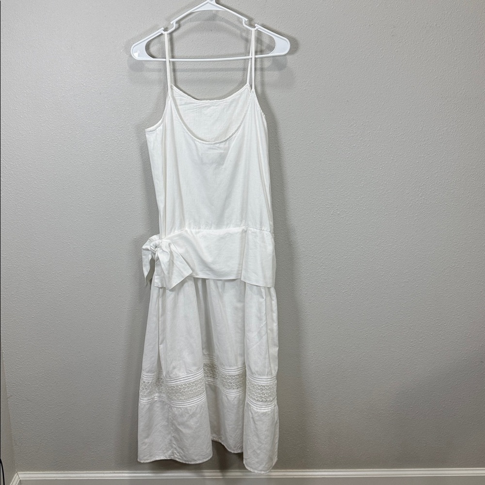 Eileen West vintage dropped waist White Midi slip Dress cotton linen blend - Picture 5 of 11